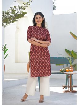 Aravalii - Women Red Viscose Rayon Floral Kurta