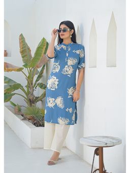 Aravalii - Women Blue Viscose Rayon Floral Kurta