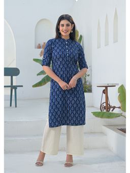 Aravalii - Women Blue Cotton Abstract Kurta