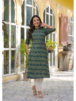 Aravalii - Women Teal Viscose Rayon Floral Kurta