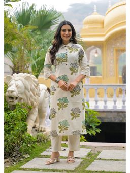 Aravalii - Women White Cotton Floral Kurta