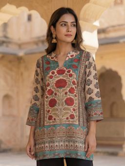 KAFTANIZE - Women Multi-Color Cotton Floral Short Kurti