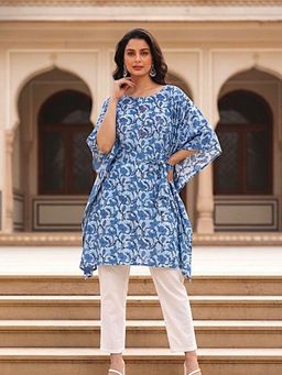 Maaesa - Women Blue Cotton Abstract Kaftan