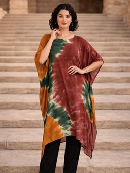 Maaesa - Women Brown Rayon Tie & Dye Kaftan