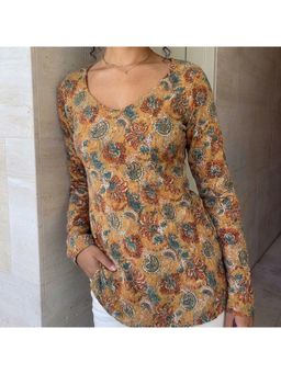 NISHORAMA - Women Orange Cotton Abstract Kurti