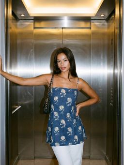 NISHORAMA - Women Blue Cotton Floral Kurti