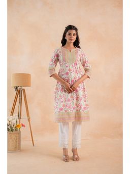 Juniper - Women Pink Cotton Floral Kurta