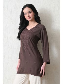 SYRISH - Women Brown Rayon Embroidered Kurti
