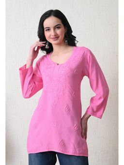 SYRISH - Women Pink Rayon Embroidered Kurti