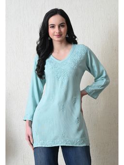 SYRISH - Women Blue Rayon Embroidered Kurti