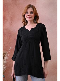 SYRISH - Women Black Rayon Embroidered Kurti
