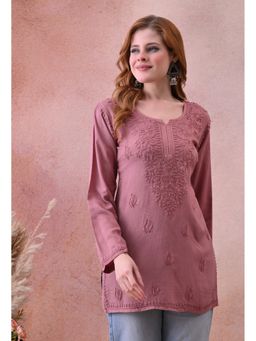 SYRISH - Women Mauve Rayon Embroidered Kurti