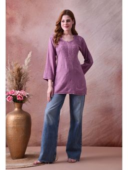 SYRISH - Women Purple Rayon Embroidered Kurti
