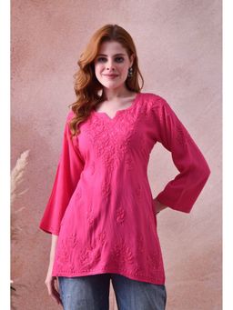 SYRISH - Women Pink Rayon Embroidered Kurti