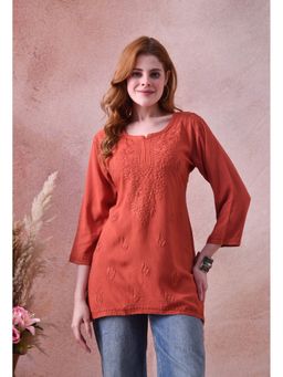 SYRISH - Women Rust Rayon Embroidered Kurti