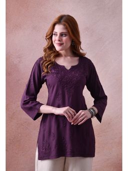 SYRISH - Women Purple Rayon Embroidered Kurti