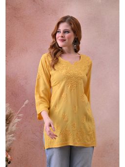 SYRISH - Women Yellow Rayon Embroidered Kurti