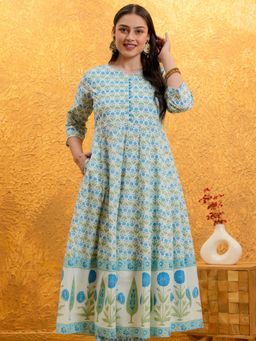 ARAMYA - Women White Cotton Floral Kurta