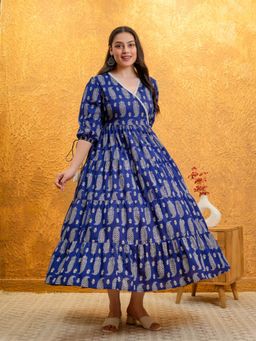 ARAMYA - Women Blue Cotton Printed Kurta