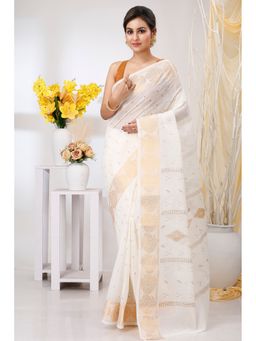 DipDiya - Women Levi Brown Pure Cotton Bengali Woven Tant Saree without Blouse