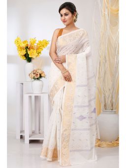 DipDiya - Women Levi Purple Pure Cotton Bengali Woven Tant Saree without Blouse