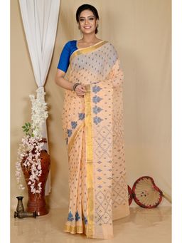 DipDiya - Women Luvya Orange Pure Cotton Bengali Woven Tant Saree without Blouse