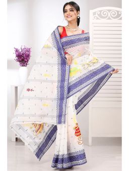 DipDiya - Women Boysko Ghot Blue Pure Cotton Traditional Bengali Saree without Blouse