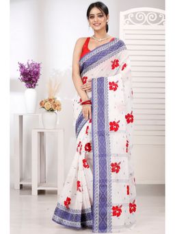 DipDiya - Women Boysko Jova Blue Pure Cotton Traditional Bengali Saree without Blouse