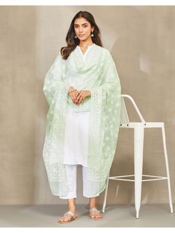 Fabindia - Women Green Cotton Embroidered Dupatta