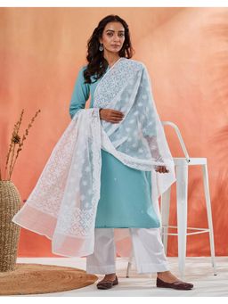 Fabindia - Women White Cotton Embroidered Dupatta