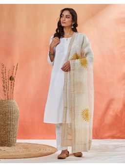Fabindia - Women Beige Cotton Embroidered Dupatta