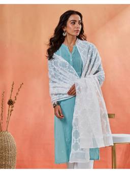 Fabindia - Women White Cotton Embroidered Dupatta