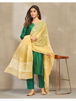 Fabindia - Women Yellow Cotton Embroidered Dupatta
