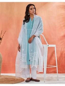Fabindia - Women White Cotton Embroidered Dupatta