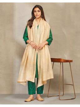 Fabindia - Women Beige Cotton Embroidered Dupatta