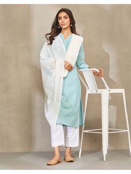 Fabindia - Women White Cotton Embroidered Dupatta