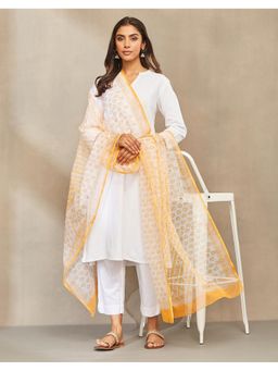 Fabindia - Women Yellow Cotton Abstract Dupatta