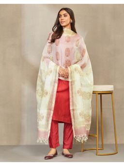 Fabindia - Women Green Silk Blend Floral Dupatta