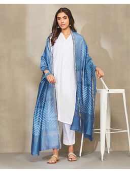 Fabindia - Women Indigo Silk Blend Tie & Dye Dupatta