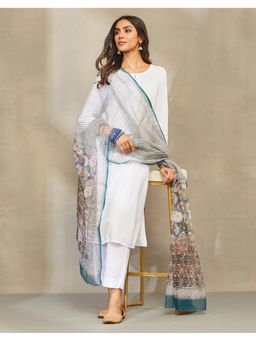 Fabindia - Women Teal Cotton Geometric Dupatta