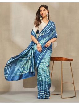 Fabindia - Women Indigo Silk Tie and Dye Saree without Blouse