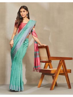 Fabindia - Women Green Silk Hand Woven Saree without Blouse