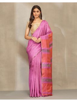 Fabindia - Women Pink Silk Hand Woven Saree without Blouse