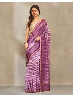 Fabindia - Women Purple Cotton Silk Blend Tie and Dye Saree without Blouse