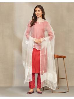 Fabindia - Women Off White Silk Blend Embroidered Dupatta