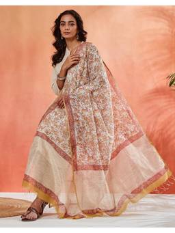 Fabindia - Women Off White Cotton Floral Dupatta