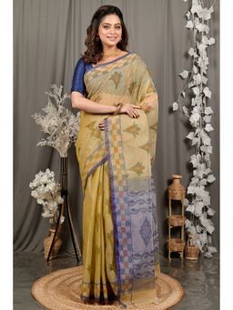 DipDiya - Women Devai Brown Pure Cotton Bengali Printed Tant Saree without Blouse