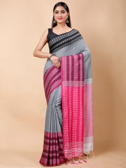 Ruuprekha - Women Grey Handloom Pure Cotton Saree with Unstitched Blouse