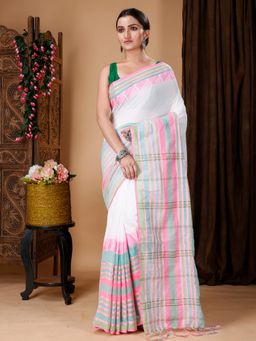 Ruuprekha - Women Off White Handloom Pure Cotton Saree with Unstitched Blouse