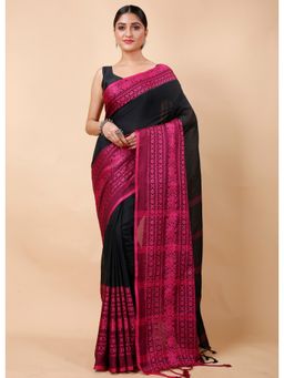 Ruuprekha - Women Pink Handloom Pure Cotton Saree with Unstitched Blouse